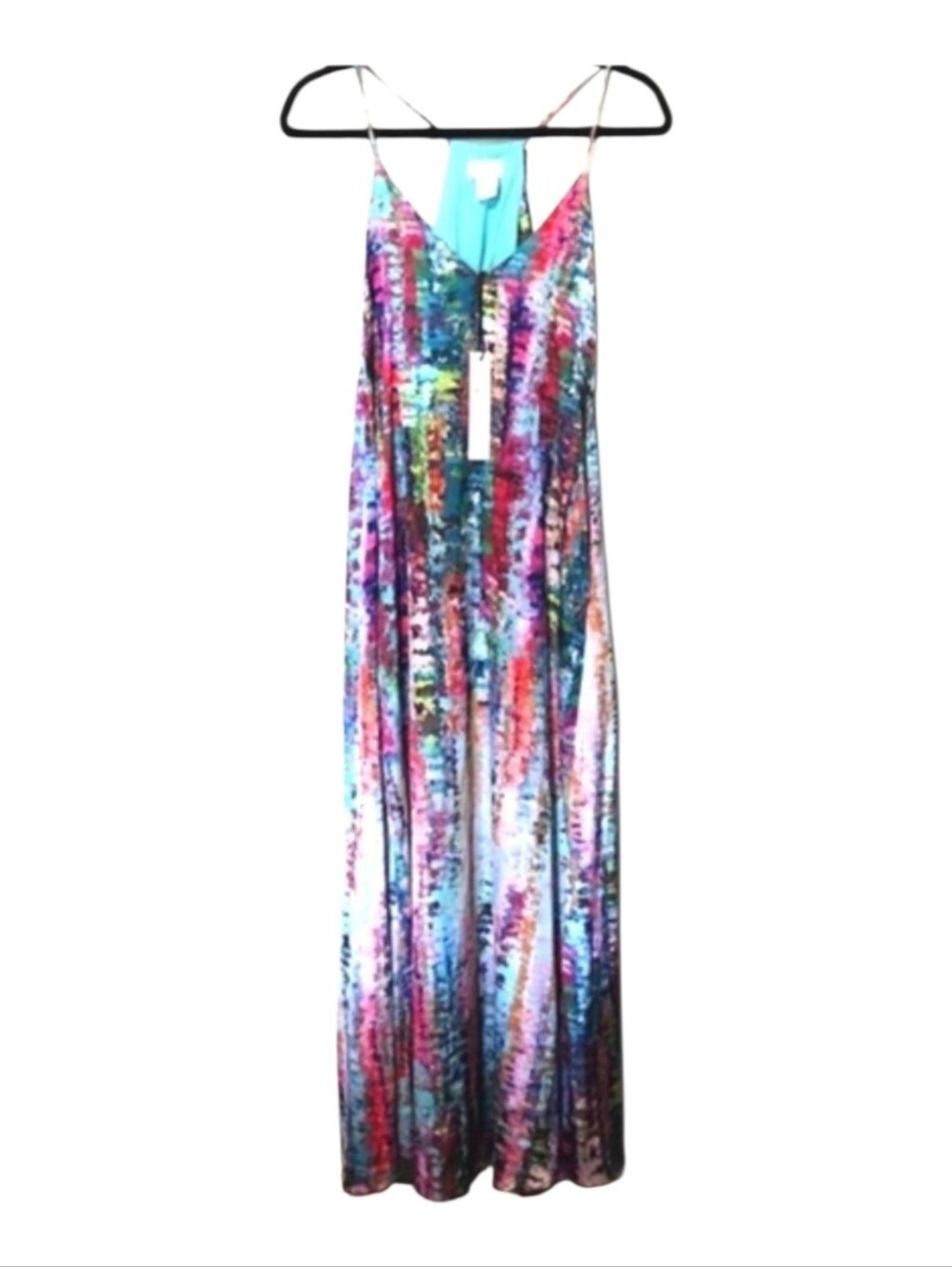 NEW! Nicole Miller New York Satin Watercolor Multicolor Maxi Dress Size Small - Picture 5 of 13